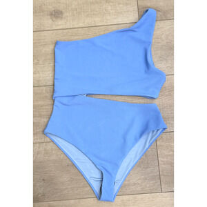 NEW BEACH RIOT BLUE CELINE RIBBED ONE PIECE SWIMSUIT FREE PEOPLE SZ M